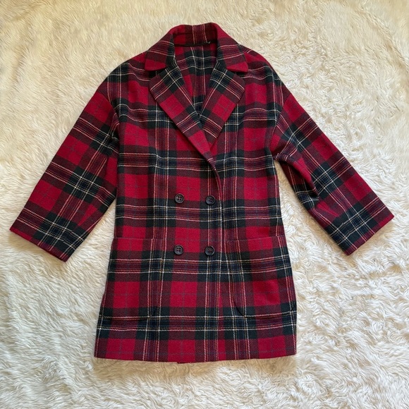 RED VALENTINO Wool Double Breasted Coat in Red Tartan - Size Small - Picture 3 of 10